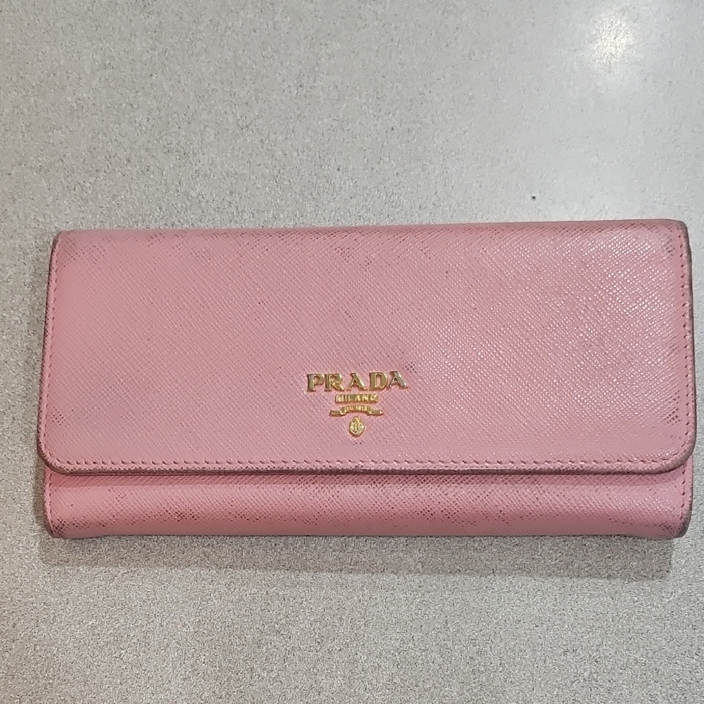 Prada Pink Leather Wallet with Gold-Tone Details